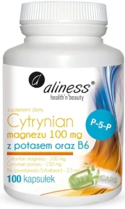 Cytrynian magnezu 100mg z potasem oraz B6 100kaps Aliness VEGE